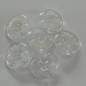 A Set of 6 vintage clear glass buttons with a pretty Flower design - Picture 1 of 14