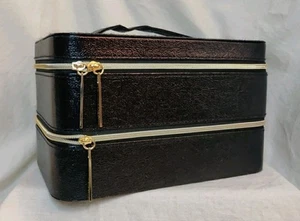 Lancome Large Black Hard Train Case Zip Makeup Cosmetic Bag Organizer 9x5.5x5.5" - Picture 1 of 12