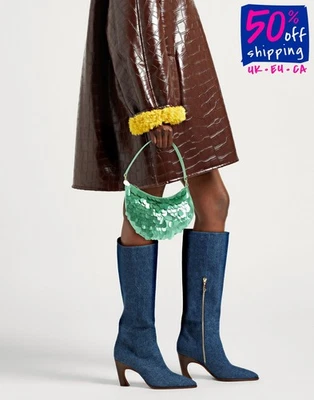 PVP€240 PINKO Bolso de Hombro Cuero Contraste Lentejuelas Correa Desmontable Cremallera Foto 1 de 4