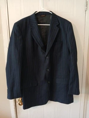 Blazer Caravelli Para Hombres Azul Marino Oscuro Lana Rayas Tres Botones Manga Larga Talla XL Foto 1 de 4