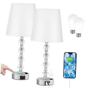 Bedside Lamps for bedrooms Set of 2 Nightstand - Large Crystal 17.5in A-White - Picture 1 of 8