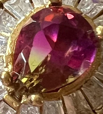 Anel genuíno turmalina melancia ouro 14K sólido 925 safiras brancas REAIS 9 - Imagem 1 de 4