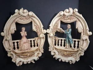 Pair Vintage Chalkware Victorian 3D Wall Hangings French Couple Jayess United - Picture 1 of 14