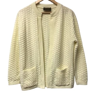 Suéter vintage Kate Collins para mujer cárdigan mediano tejido canasta amarillo - Imagen 1 de 6