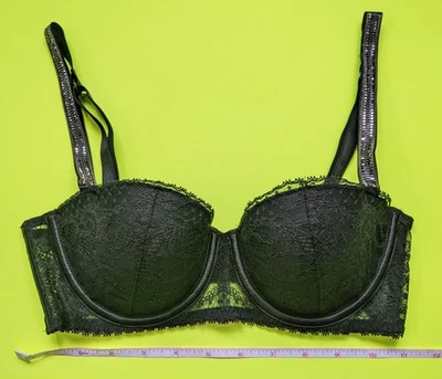 Victoria's Secret Black VS 32C Lace Shine Rhinestone Strap Balconette Bra - Image 1 of 4