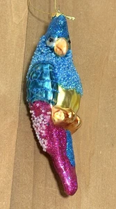 Blown Glass Parrot Blue 5" Bird Christmas Ornament Beaded Tropical - Picture 1 of 7