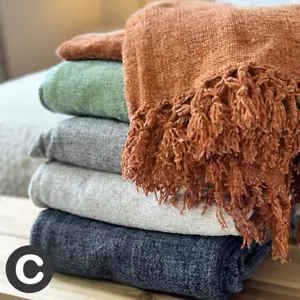 Luxus weiche gewebte Strickwolle Feeling Sofa Überwurfdecke Fransen - Bild 1 von 17