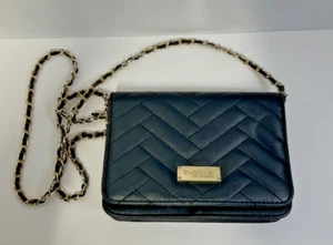 BEBE Los Angeles Black Quilted Purse With Gold Crossbody Chain -Preowned - Picture 1 of 12