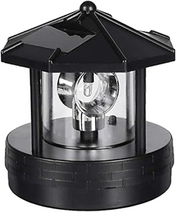 LED Solar Powered Lighthouse,360 Degree Rotating Lamp Waterproof Statue Rotating - Picture 1 of 12