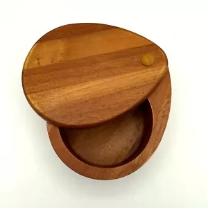 Bonjour Wooden Salt Box Cellar w/ Swivel Lid Teardrop ~ 6x3x2 Kitchen Storage - Picture 1 of 13