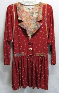 Women's Size S Vintage V-Neck Red Rayon Dress with Chunky Buttons by Flattery - Picture 1 of 6
