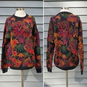 Vintage 90s y2k Biggie Cosby Fall Leaves Multicolor Cotton Knit Pullover Sweater