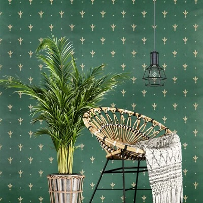 Green beige classic Baroque Ornamenta pattern faux fabric textured wallpaper 3D - Image 1 of 4