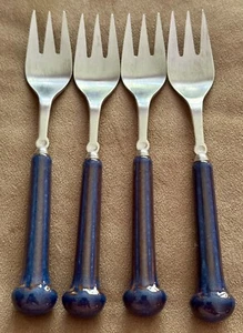 Midcentury Denby Ceramic Stainless Regency Blue Flatware 4 Salad Forks - Picture 1 of 3