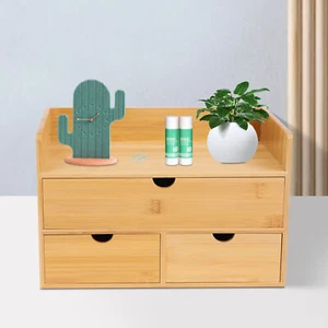 New Small Bamboo Desktop Organizer Storage Box with 2/3/4 Drawers, Simple Design - Picture 1 of 38