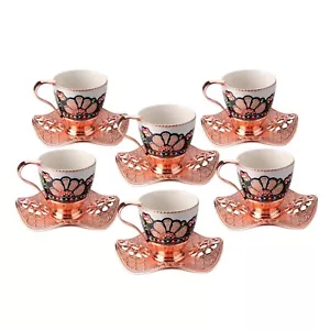 Nisa White and Rose Gold Turkish Coffee Espresso Cup Set for 6 Persons - Picture 1 of 9