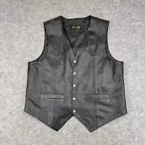 Scully Vest Mens Large Black Leather Snap Button Motorcycle Biker Western Moto - Picture 1 of 17