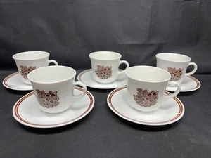 Corelle "BATIK" ~ braun Blumen Mitte ~ 5er Set ~ Tassen & Untertassen ~ 3" hoch - Bild 1 von 11