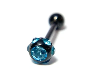 1pc Multiple Gem Set Ball Tongue Ring IP Steel Barbell Tounge 14g 5/8 (16mm) - Picture 1 of 9