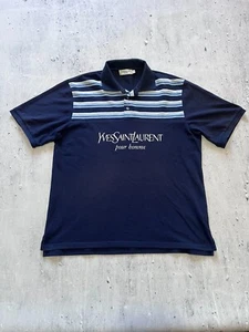 YVES SAINT LAURENT SPELLOUT LOGO YSL NAVY POLO TEE SIZE XL - Picture 1 of 4