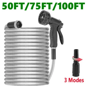 100 Fuß Edelstahl Garten Wasserschlauch Flexible Terrasse Zuhause Schwerlast Sprayer - Bild 1 von 21