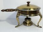 Vintage Copper/Brass Chafing Dish/Double Boiler/Fondue Pot W/Lid & Sterno Heater