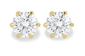 Emilia - Lab Created Round Six Claw Earrings with 14K Yellow Gold Finish - Picture 1 of 5