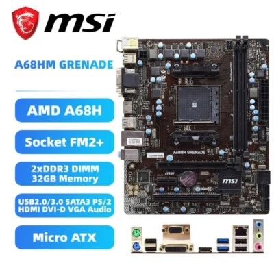 MSI A68HM GRENADE Motherboard M-ATX AMD A68H FM2+ DDR3 SATA3 HDMI DVI VGA PCI - Image 1 of 4