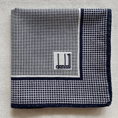 Vintage Men Handkerchief Blue Black Cotton Houndstooth ClassicPocket Square 18" - Image 1 of 3