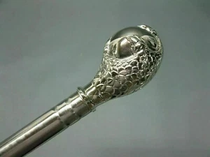 Antique Silver Finished Head Handle Stainless Steel Tactical Walking Stick Cane - Picture 1 of 4