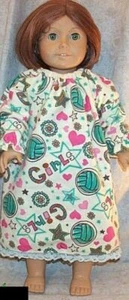 Doll Clothes Flannel Nightgown Girl Power Fuchsia, Teal and White Modern America - Picture 1 of 1