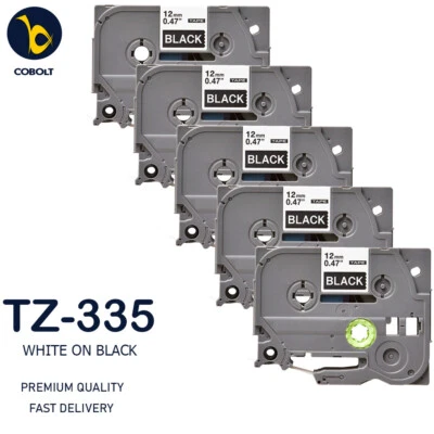5 Label Tape Compatible With Brother White on Black TZ335 PT-H101 H101C H105 - Image 1 of 4