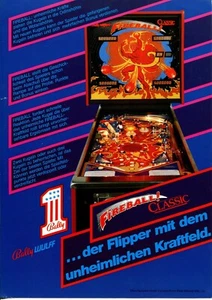 ¡Bola de fuego! Volante/anuncio/folleto de promoción de pinball alemán clásico - Imagen 1 de 1