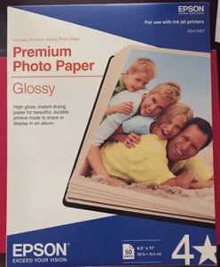 Epson S041667 Premium Photo Paper 10.4 Mil 8.5 X 11 Glossy Instant Dry. Open Box - Picture 1 of 3
