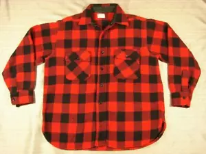 60's VTG Penney's Towncraft Buffalo Plaid wool flannel Shirt M-L red/black - Picture 1 of 1
