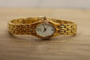 Women's Seiko 1N01-0GV0 Gold Tone Wristwatch with 8 Diamond Bezel 6.75" New Bat - Picture 1 of 6