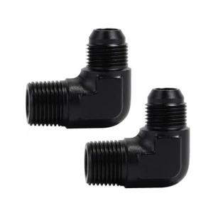 Male Flare 10AN to 3/8 NPT Pipe Male 90 Degree Fitting Adapter Union Black 2Pcs - Afbeelding 1 van 13