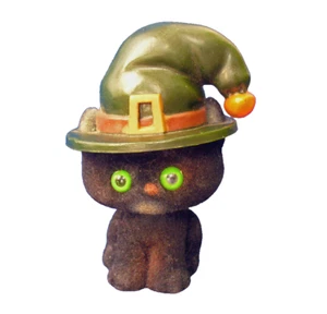 Hallmark MERRY MINIATURES Halloween Vintage 1978 GATTO NERO in cappello da strega FIGURINA - Foto 1 di 5