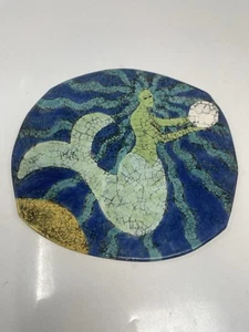 Mermaid Folk Art Decorative Plate Nautical Princess Blue Signed Kathrine Decor - Picture 1 of 6