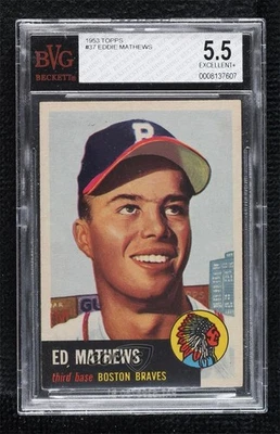 1953 Topps Eddie Mathews Ed Mathews #37 BVG 5.5 HOF - Imagem 1 de 2