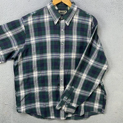 VINTAGE L.L. Bean Shirt Flannel Button Down Men XL Blue Plaid Pocket Made In USA - Image 1 of 4