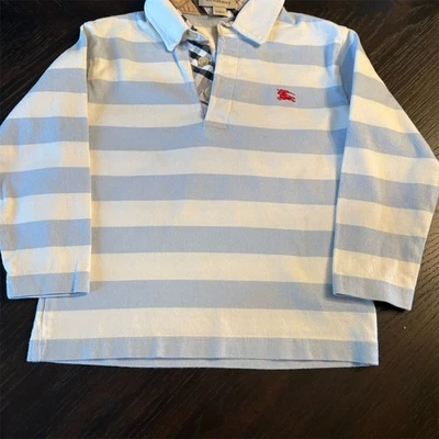 Camisa Polo Burberry Unisex Niños Azul Rayas Rugby 3T Manga Larga Informal Foto 1 de 4