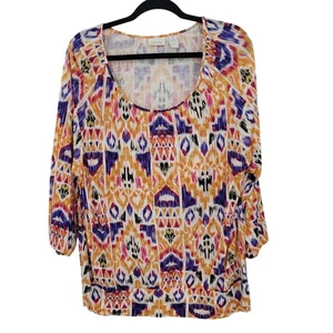 Top Chicos Multicolor Manga 3/4 Boho Campesino Talla 3 Ikat Colorido Tribal Rayón - Imagen 1 de 9