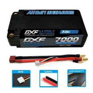 2x DXF 7000mAh 2S 7.6V 140C RC HardCase HV  Shorty Lipo Battery 1/8 Buggy - Picture 1 of 8