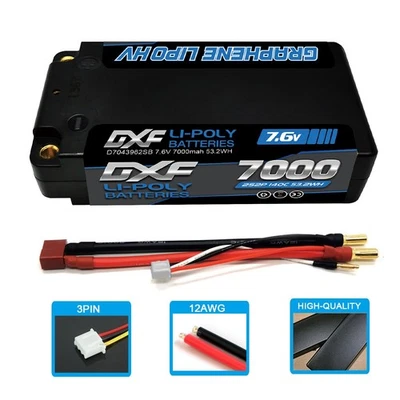 2x DXF 7000mAh 2S 7.6V 140C RC HardCase HV  Shorty Lipo Battery 1/8 Buggy - Image 1 of 4