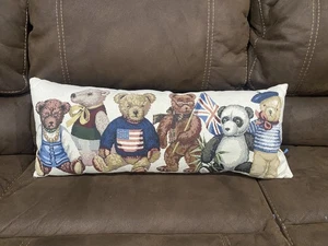 Large Tapestry Teddy Bear Around World Collector Bolster Throw Pillow Dakotah - Picture 1 of 9