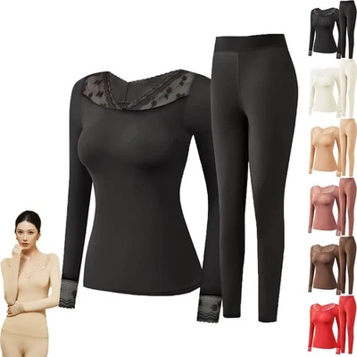 Conjunto de ropa interior térmica ultrafina 2026 elástica sin costuras para mujer Foto 1 de 4
