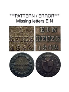 1 Ein Kreuzer 1842 coin "Pattern / Error" Karl Hohenzollern-Sigmaringen Cruiser - Picture 1 of 8