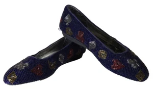 Vintage 1992 ColorWerks Perlen Ballerinas flache Slipper Schuhe blaue Kartenanzüge Poker Größe 9 - Bild 1 von 13