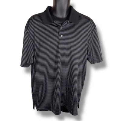 XL PGA Tour Mens Polo Shirt Grey Black Striped Golf Athletic Stretch Pullover - Image 1 of 4
